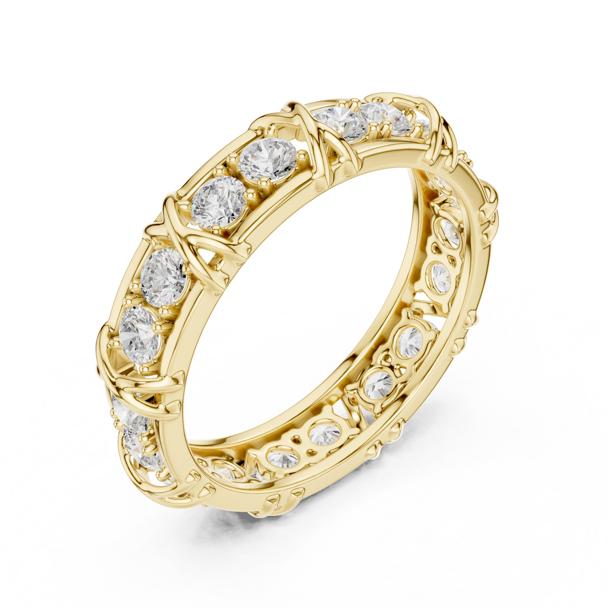 Round Cut Moissanite Diamond Men's Cross Station Shared Prong Ring - View 2