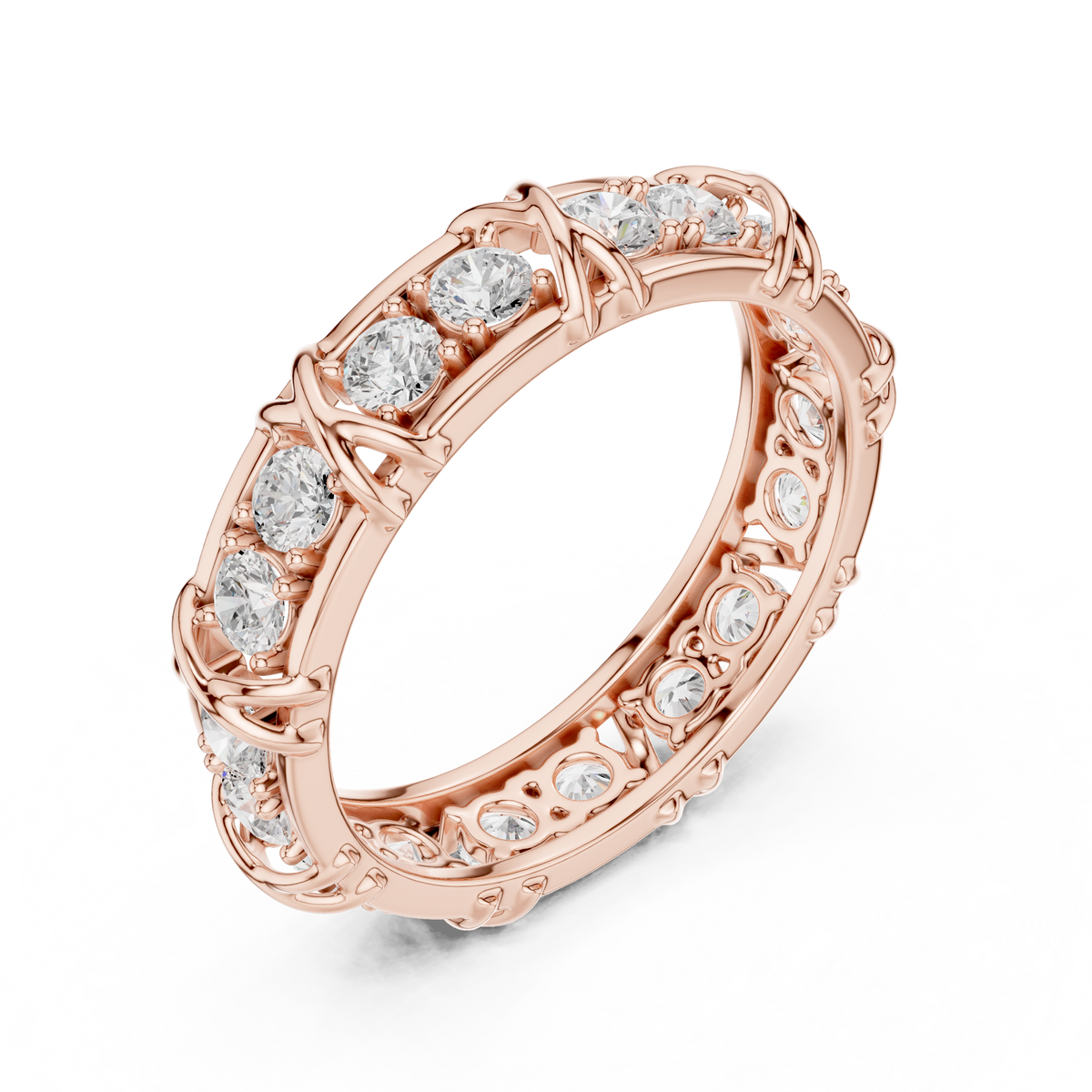 Round Cut Moissanite Diamond Men's Cross Station Shared Prong Ring - View 3