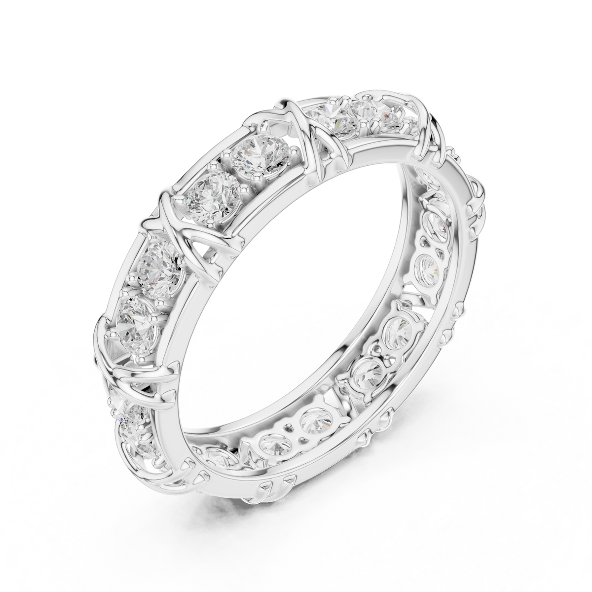 Round Cut Lab Grown Diamond Men's Cross Station Shared Prong Ring - View 7