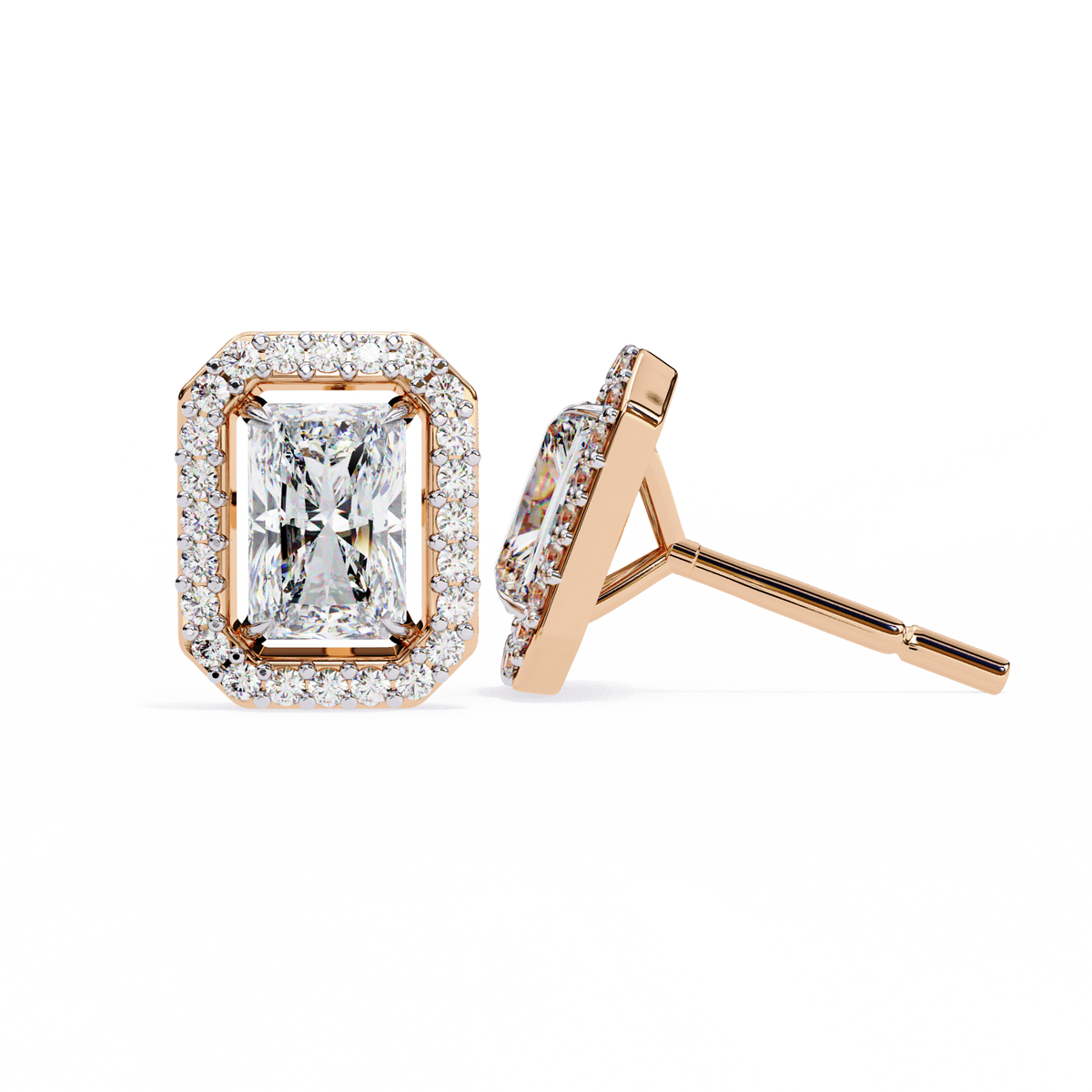 Best Lab Grown Radiant Cut Halo Diamond Earrings For Anniversary Gift - View 3