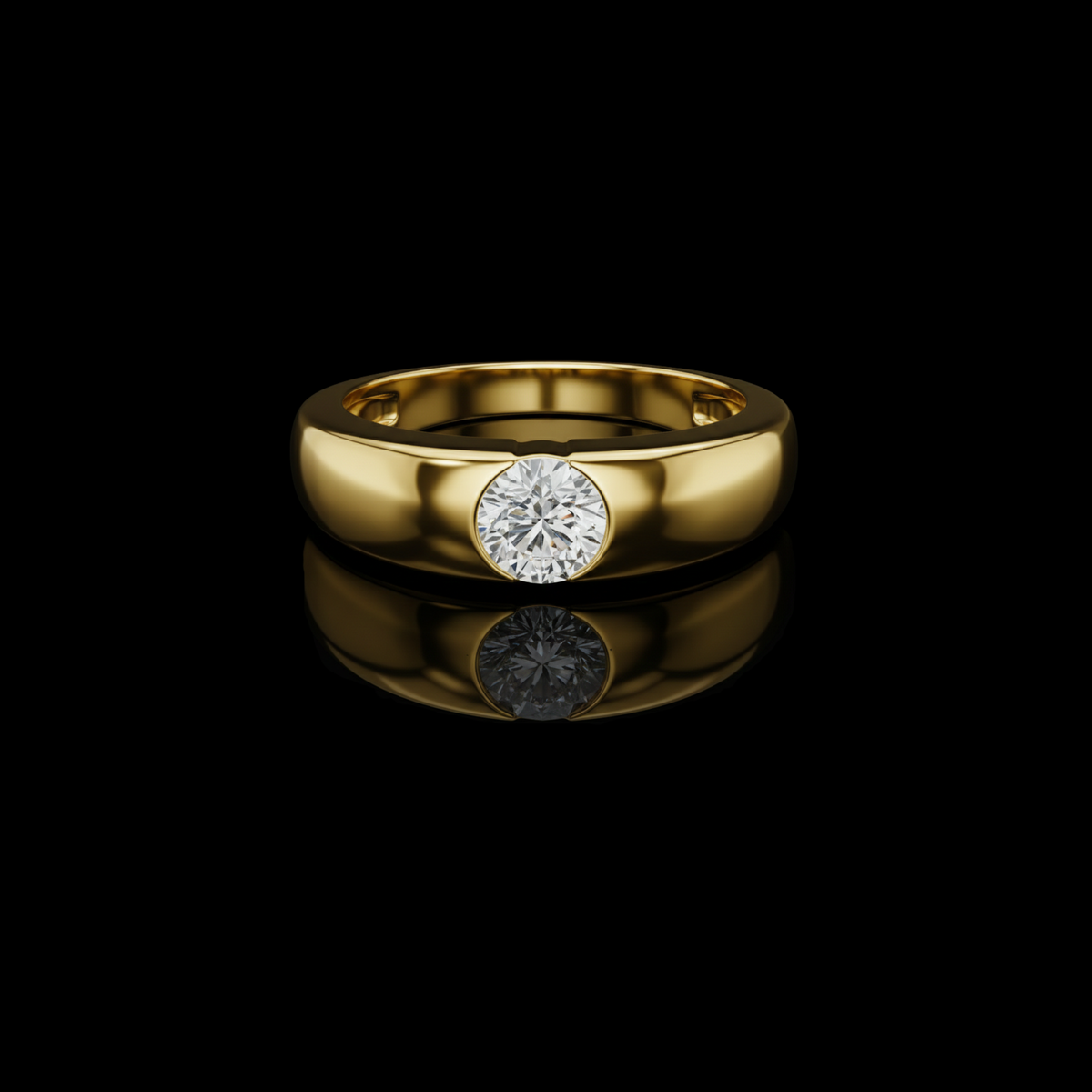 Round Cut Moissanite Diamond Men's Heavy Gold Statement Ring