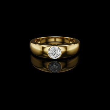 Round Cut Lab Grown Diamond Men's Heavy Gold Statement Ring