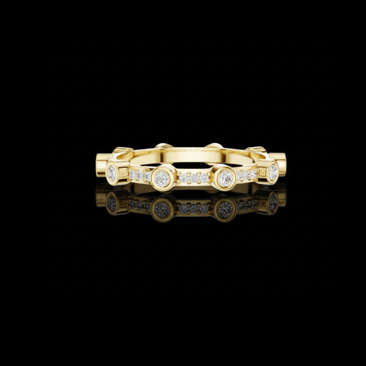 Round Bezel Set Moissanite Diamond Station Band Wedding Band