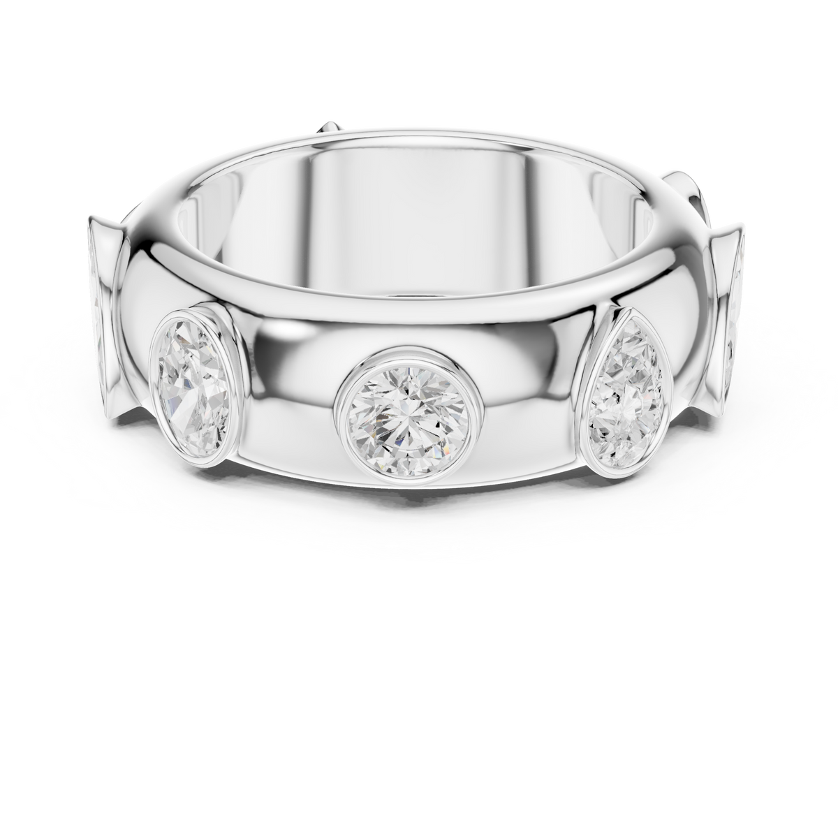 Multi Shape Cut Moissanite Diamond Men's Flush Bezel Cigar Band - View 3