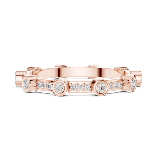 Round Bezel Set Lab Diamond Station Band Wedding Band - View 2