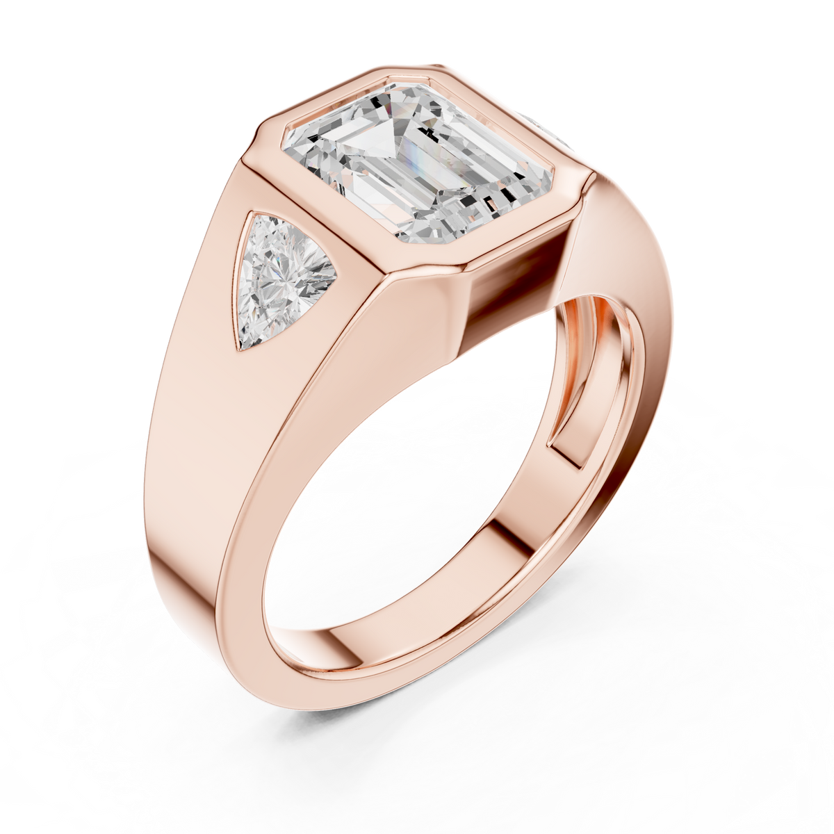 Emerald Cut Moissanite Diamond Signet Ring With Trillion Accents - View 5