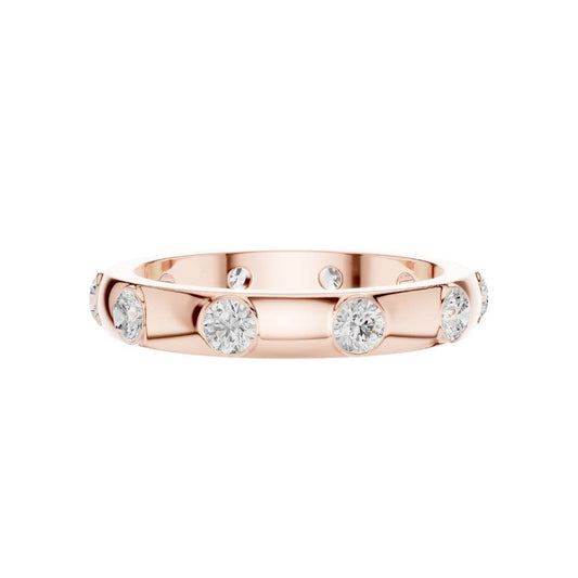 Round Moissanite Diamond Flush Set Wedding Band Ring - View 2