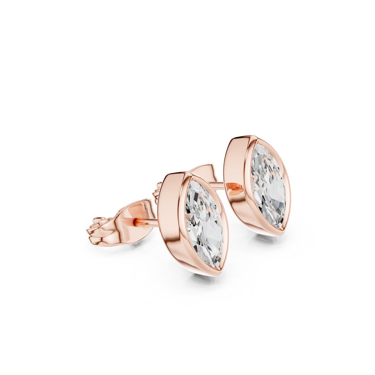 Minimal Marquise Bezel Moissanite Diamond Stud Earrings with Elongated Navette Silhouette - View 5