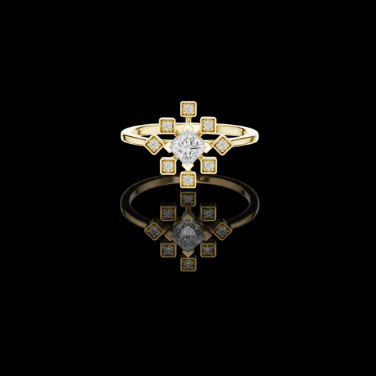 Princess Cut Lab Diamond Starburst Bezel Engagement Ring