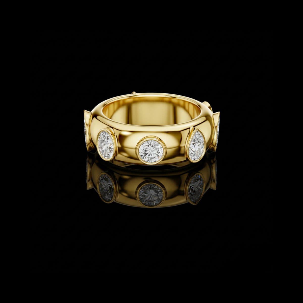 Multi Shape Cut Moissanite Diamond Men's Flush Bezel Cigar Band