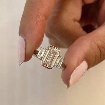 Emerald Cut Lab Diamond Three Stone Engagement Ring