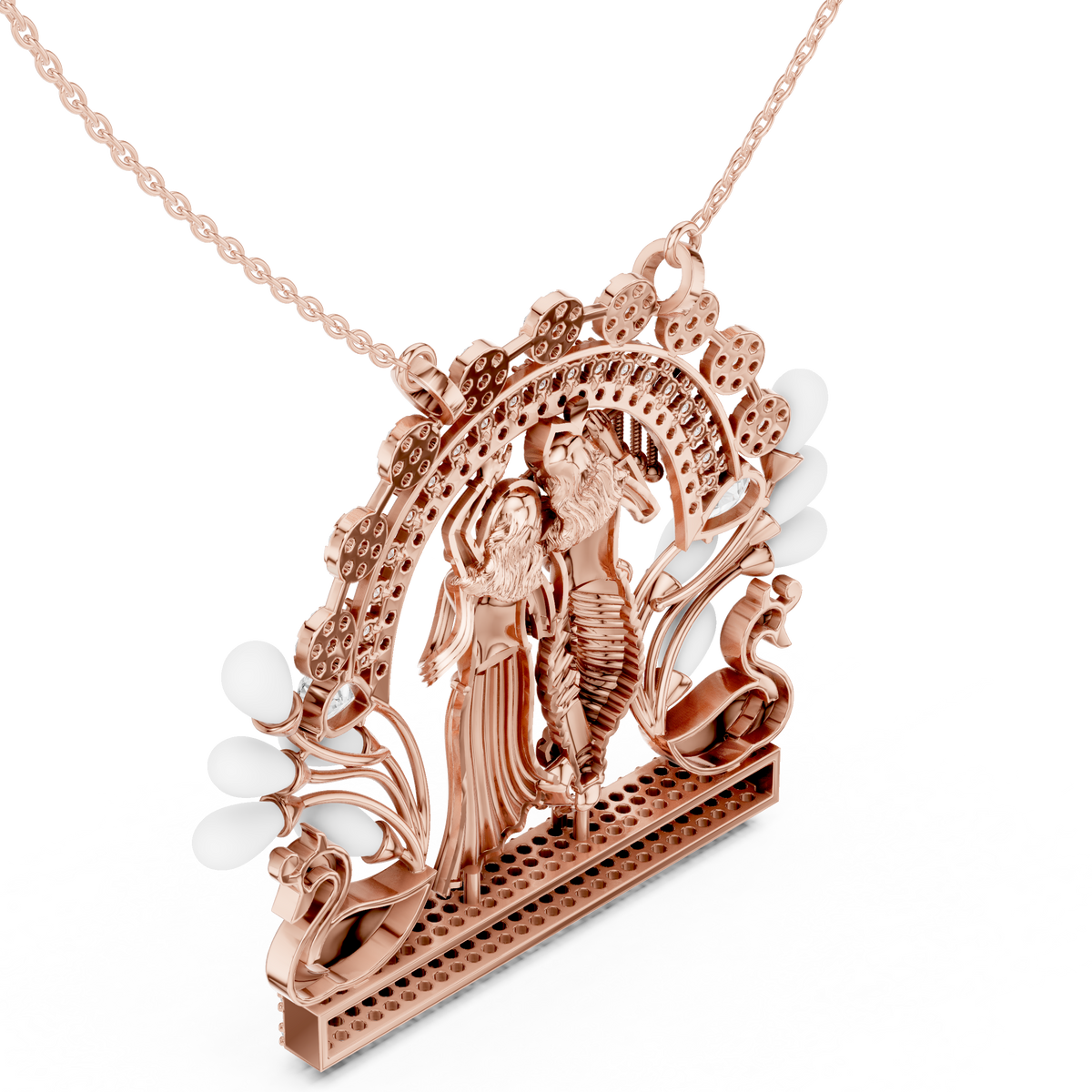 Divine Radha Krishna Peacock Frame Moissanite Diamond Pendant - View 8