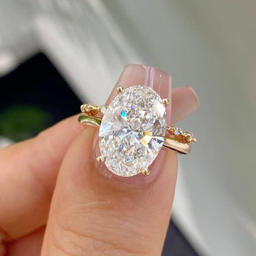 Hidden Halo Oval Lab Diamond Engagement Ring With Minimalist Band