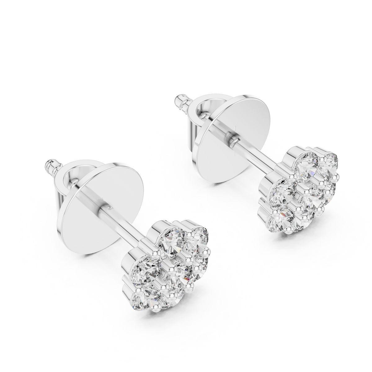 Noble Floral Cluster Round Cut Lab Diamond Stud Earrings - View 6