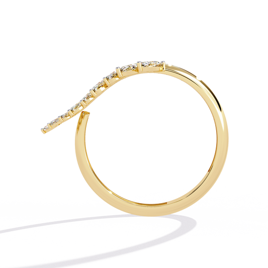 Marquise Cut Moissanite Leaf Wrap Ring with Yellow Gold Band - View 2