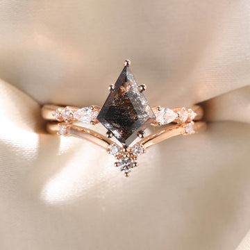 Fancy Black Kite Moissanite Diamond Wedding Bridal Ring Set
