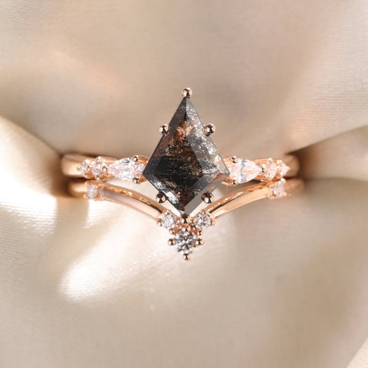 Fancy Black Kite Lab Diamond Wedding Bridal Ring Set