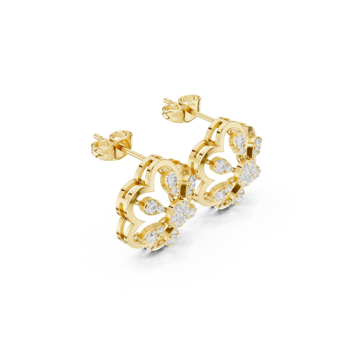 Scalloped Flower Petal Round Brilliant Cut Lab Diamond Stud Earrings Openwork Blossom - View 4
