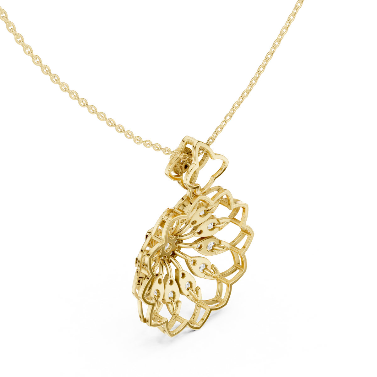 Floret Pattern Layering Pendant with Round Lab Grown Diamond - View 7
