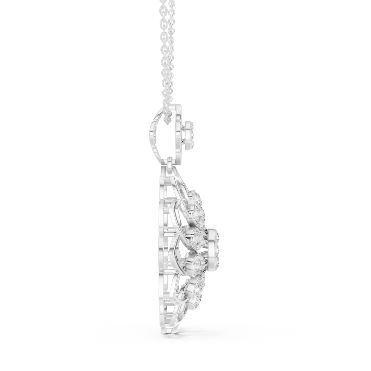 Floret Pattern Layering Pendant with Round Lab Grown Diamond - View 6