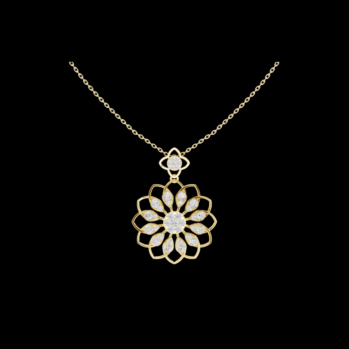 Floret Pattern Layering Pendant with Round Moissanite Diamond