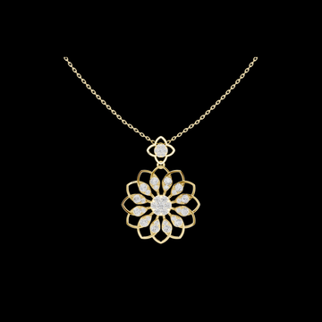 Floret Pattern Layering Pendant with Round Lab Grown Diamond