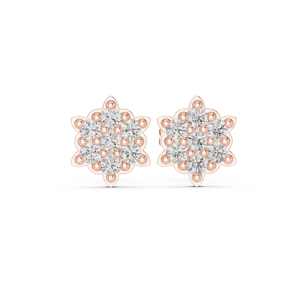 Celestial Bloom Lab Diamond Cluster Stud Earrings with Petal Inspired Floral Geometry - View 2