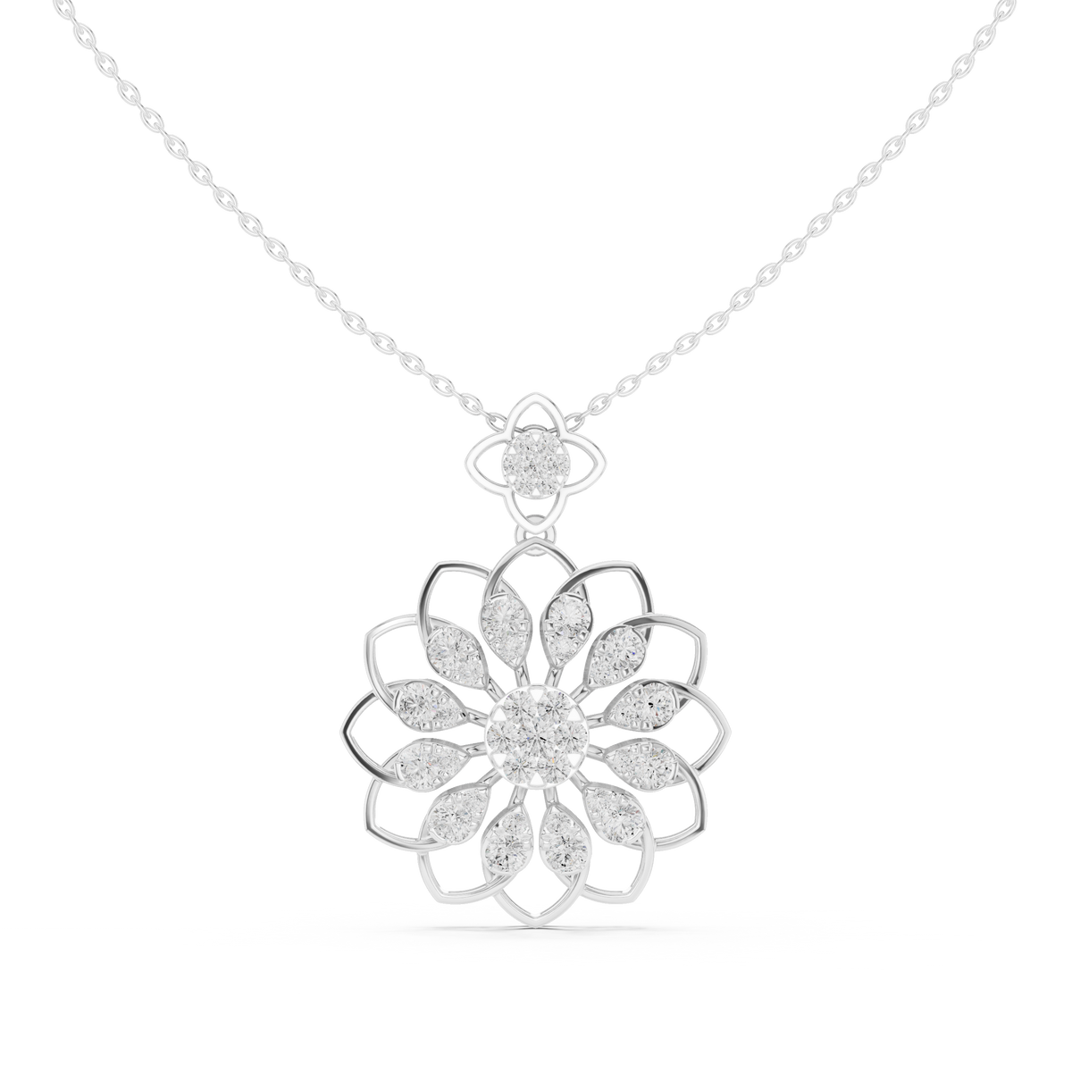 Floret Pattern Layering Pendant with Round Lab Grown Diamond - View 3