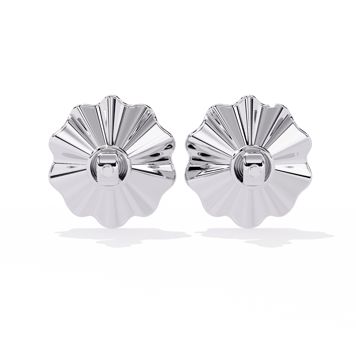 Sunburst Lab Diamond Round Center Flower Stud Earrings with Fluted Design - View 9