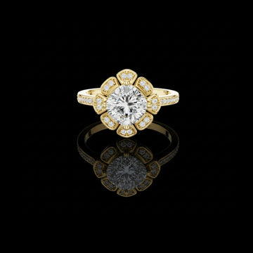 Cushion Cut Floral Flower Halo Lab Grown Diamond Ring