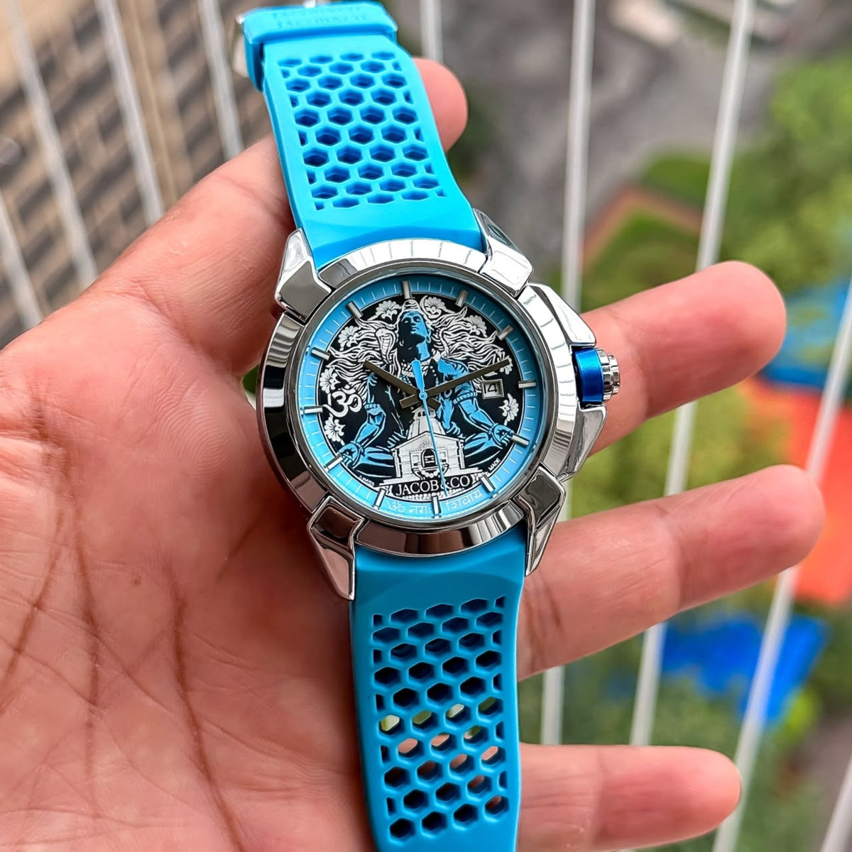 Blue Rubber Strap Shiva Dial Designer Watch - View 3