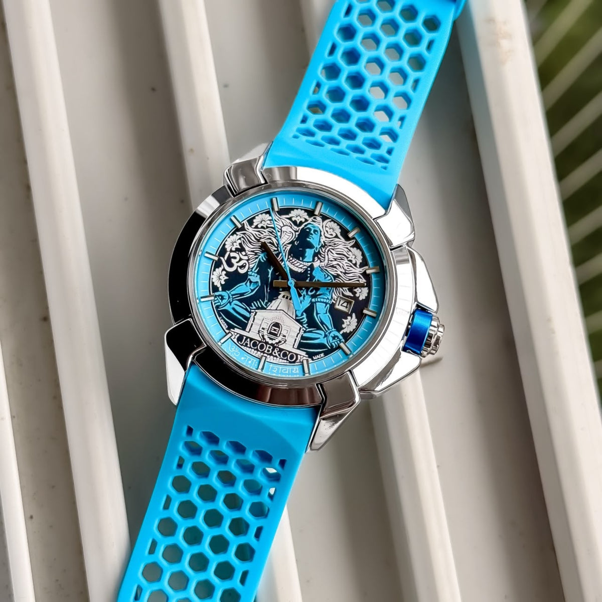 Blue Rubber Strap Shiva Dial Designer Watch - View 4