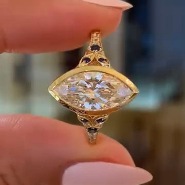 Nature inspired Bezel Set Marquise Cut Lab Diamond Vintage Engagement Ring