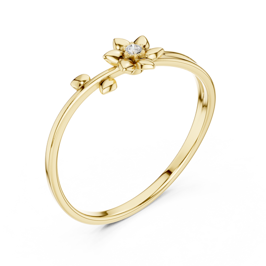 Minimalist Flower Ring with Round Moissanite Diamond - View 2
