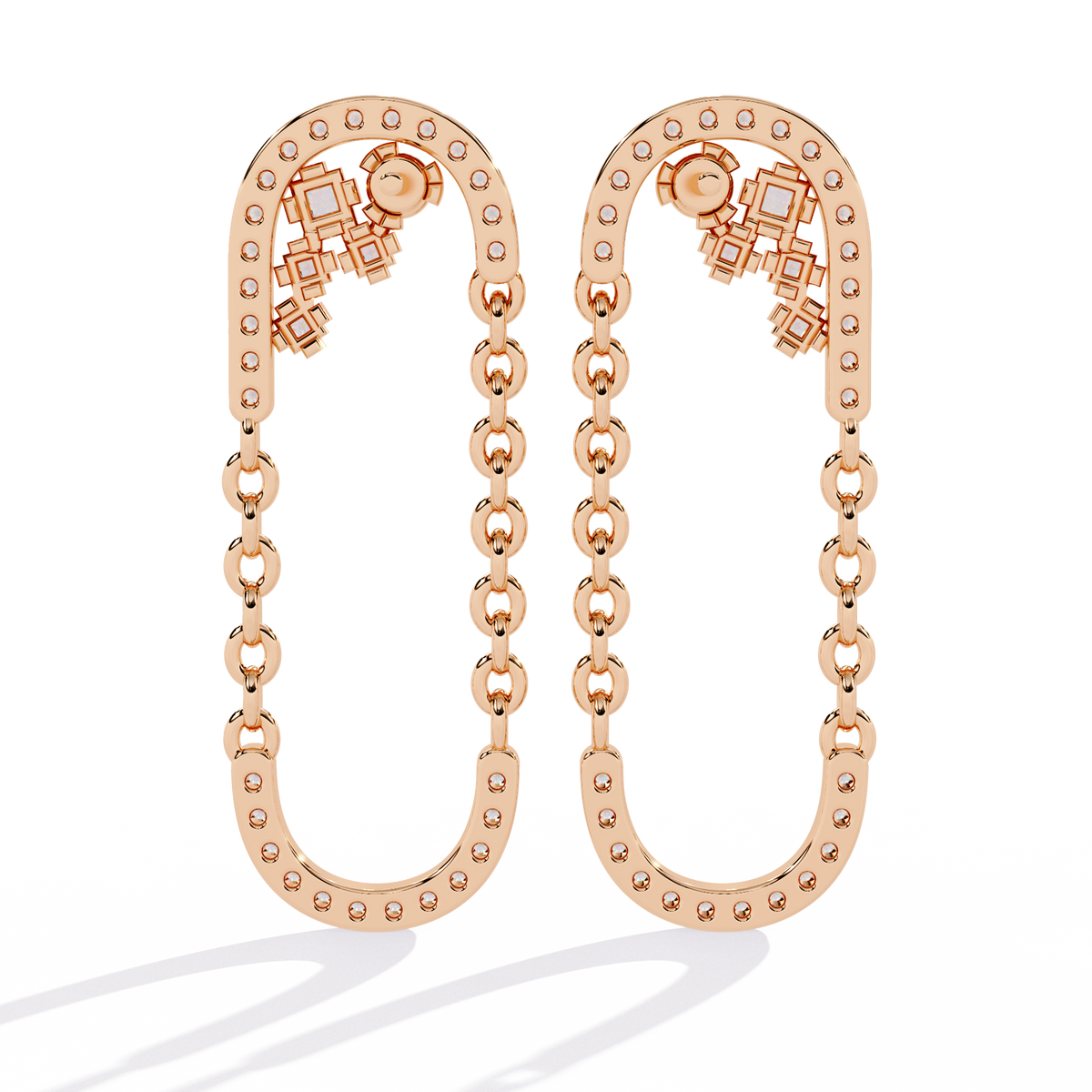 Luxury Moissanite Diamond Chain Loop Earrings with Dazzling Pave and Cluster Sparkle Accents - View 8