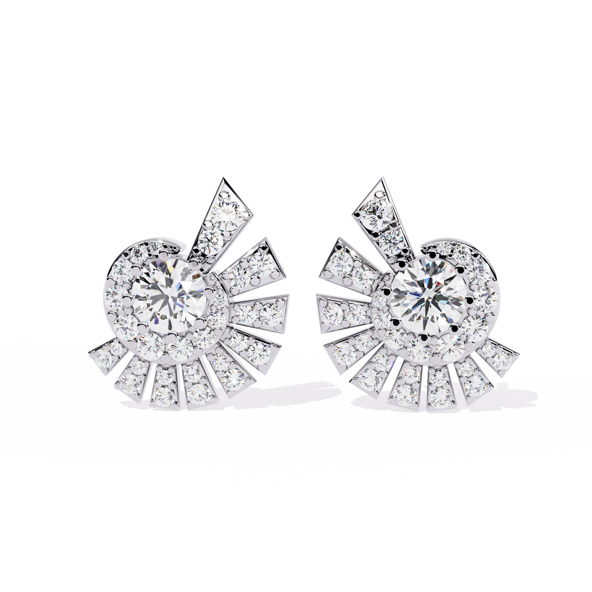 Exquisite Moissanite Diamond Radiant Sunburst Round Diamond Statement Earrings - View 5