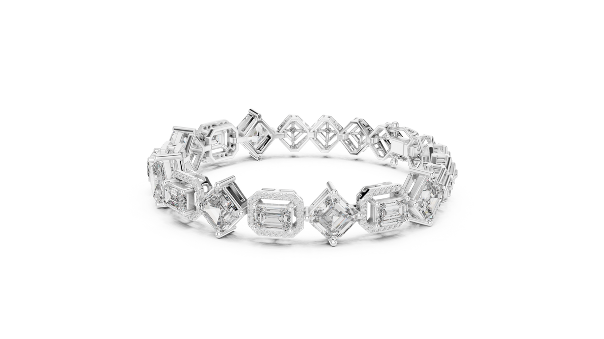 Emerald And Asscher Cut Halo Lab Diamond Tennis Bracelet - View 12