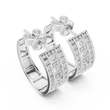 Round Moissanite Diamond Geometric Grid C Hoop Earrings with Micro Pavé Rows - View 6