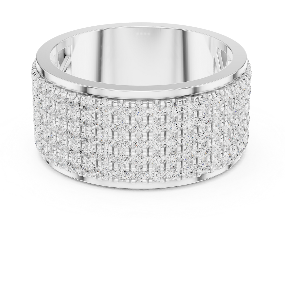 Round Cut Lab Grown Diamond Men's Multi Row Grid Pave Iced Out Statement Ring - View 3