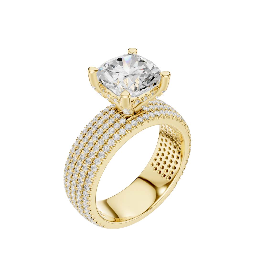 Four Row Cushion Lab Diamond Engagement Ring Pave Wedding Band - View 4