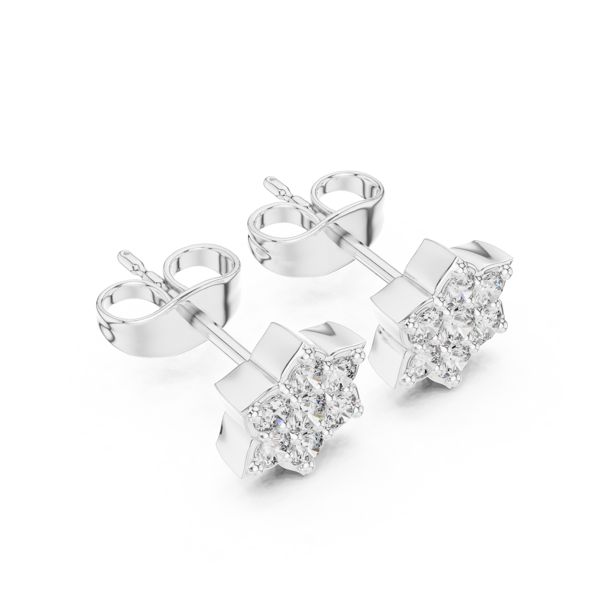Starpetal Radiance Round Lab Diamond Cluster Earrings with Sculpted Floral Points - View 6