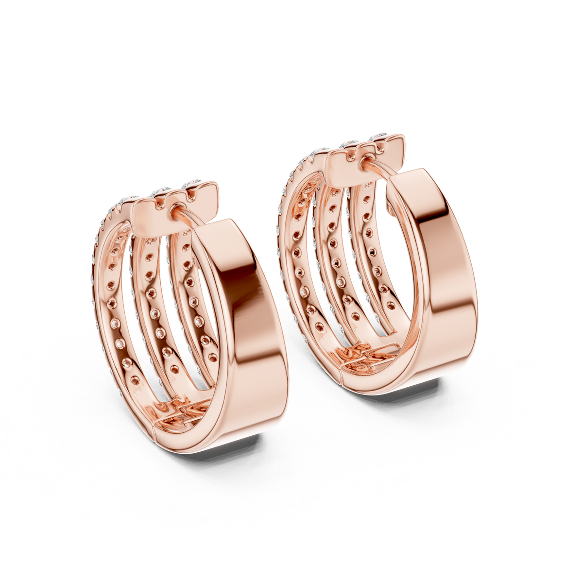 Triple Row Round Lab Diamond Hoop Earrings Everyday Statement Jewelry - View 11