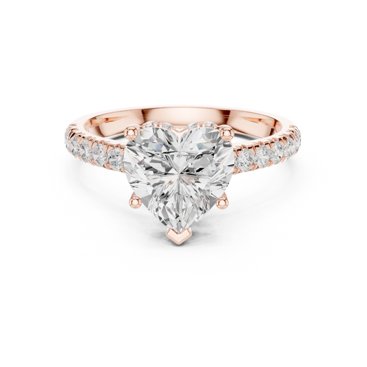 Heart Cut Moissanite Diamond Ring with Pave Engagement Band - View 2