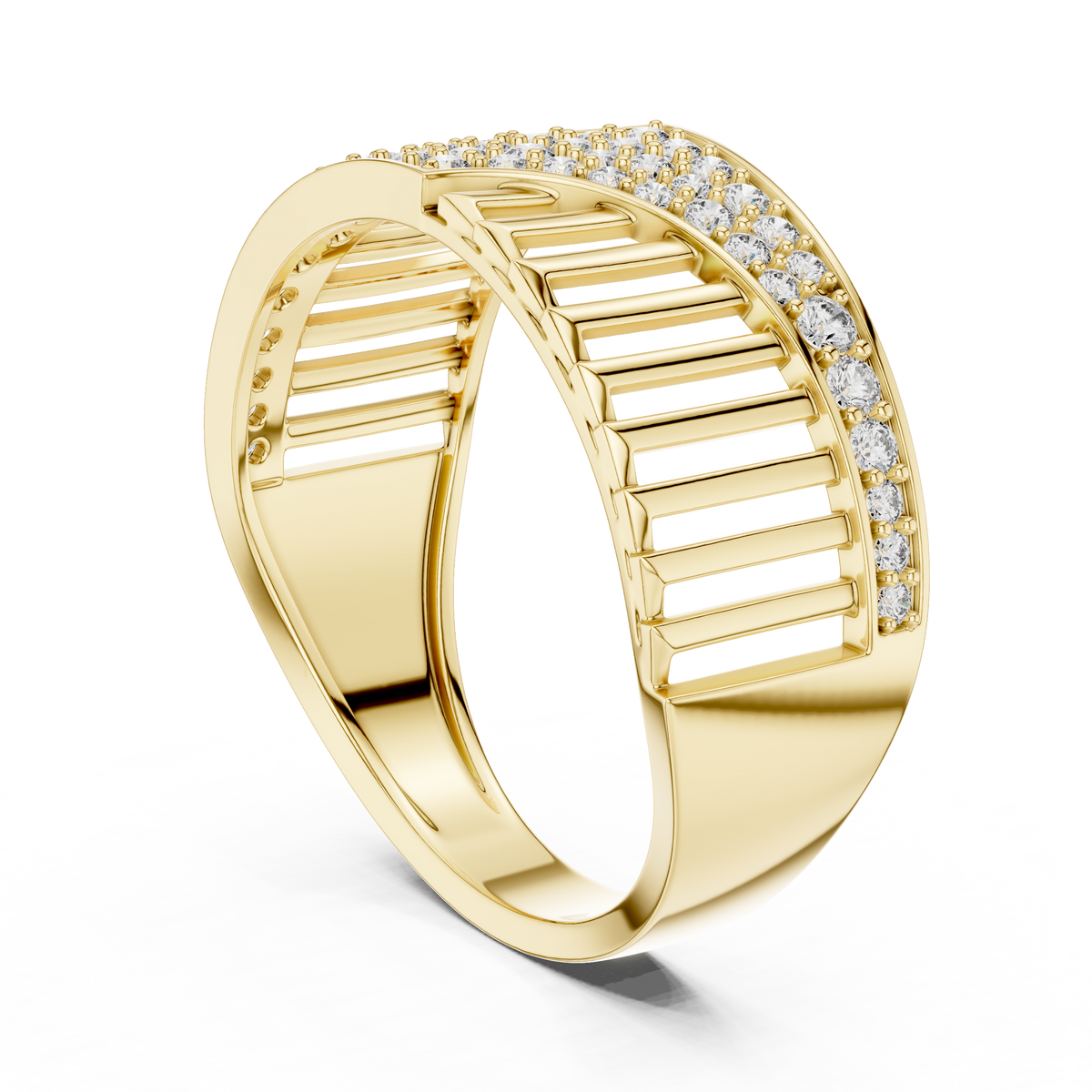 Round Cut Moissanite Diamond Men's Vertical Pillar Cage Pave Statement Ring - View 7