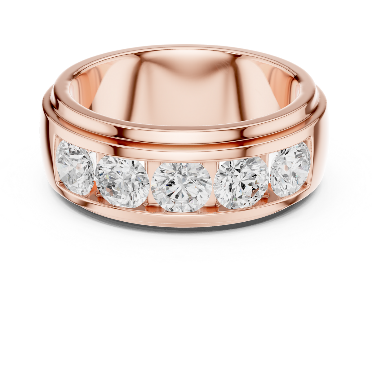Round Cut Moissanite Diamond Men's Heavy Gold Classic Wedding Ring - View 2