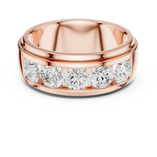 Round Cut Moissanite Diamond Men's Heavy Gold Classic Wedding Ring - View 2