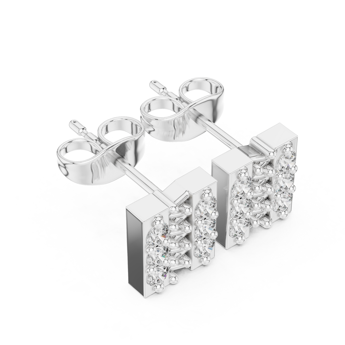 Sculpted Openwork Core Channel Style Grid Setting Round Lab Diamond Earrings - View 6