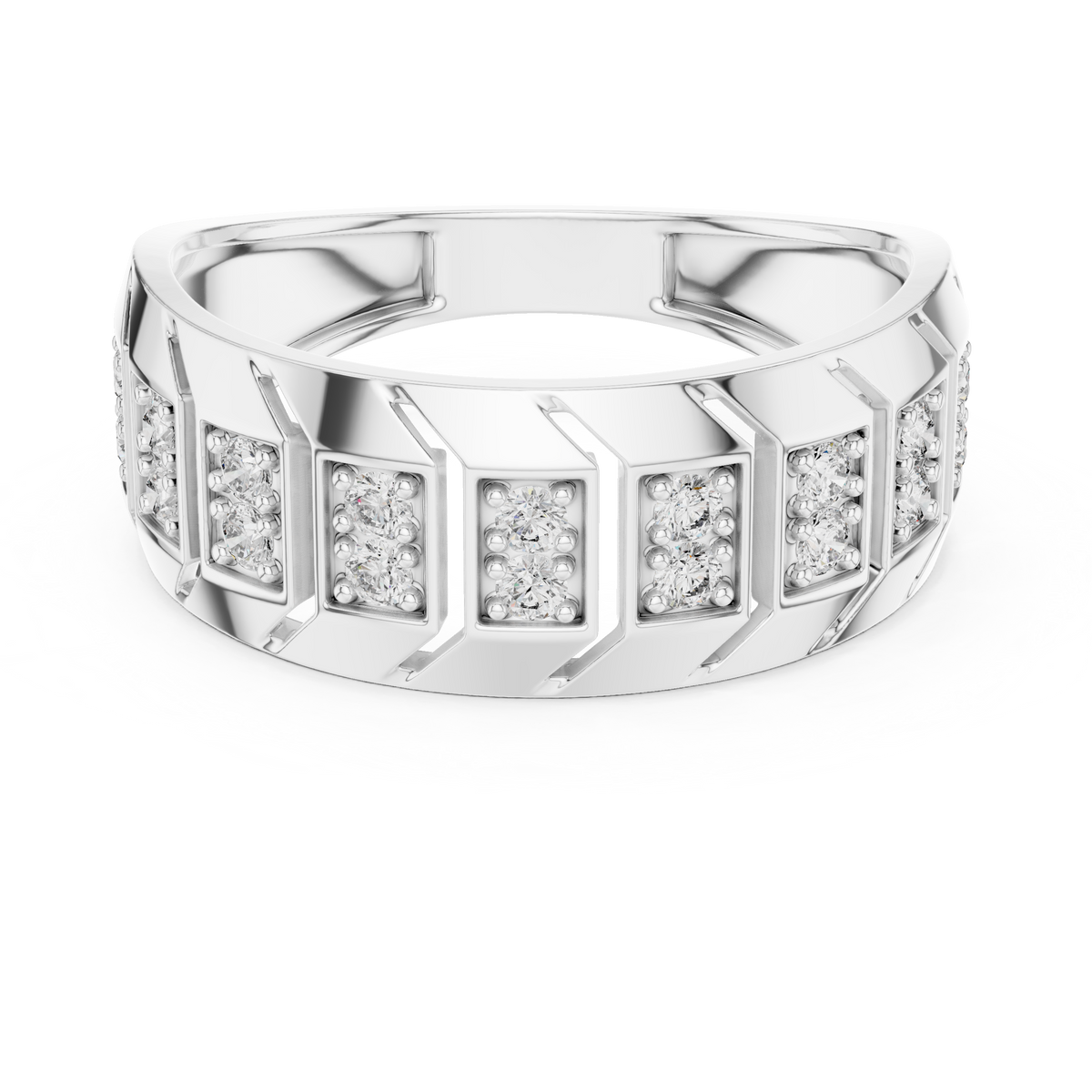 Round Cut Lab Grown Diamond Men's Chevron Edge Geometric Statement Ring - View 3