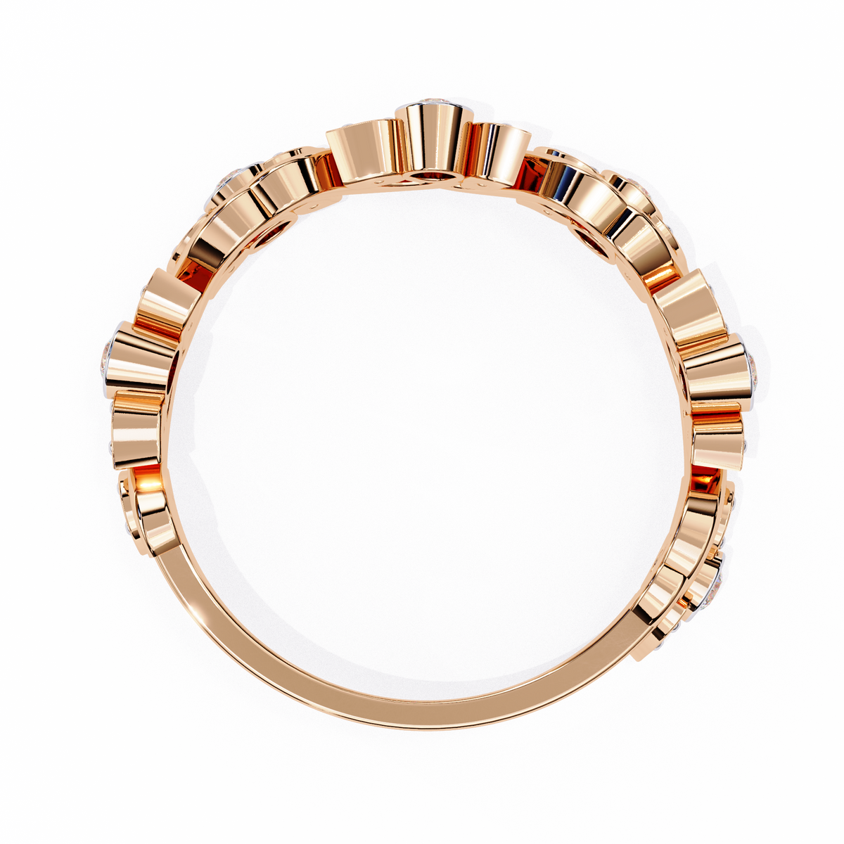 Round Moissanite Diamond Bezel Set Diamond Vine Design Band - View 12