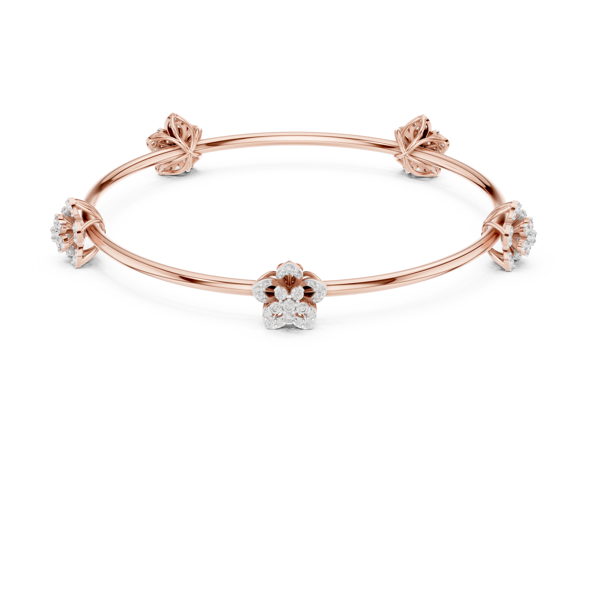 Floral Round Moissanite Diamond Open Cuff Bangle Bracelet for Women - View 2